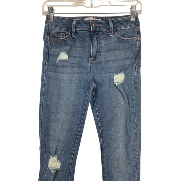 No Boundaries Juniors Distressed Skinny Jeans Medium Wash Denim Casual Size 5 - Picture 2 of 13